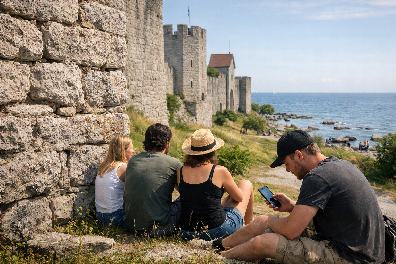 Visby’s medieval walls, with tourists in the background