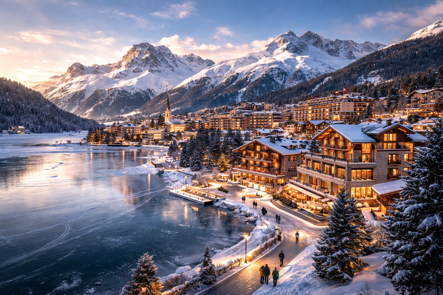 Górski kurort St. Moritz i jezioro wśród Alp