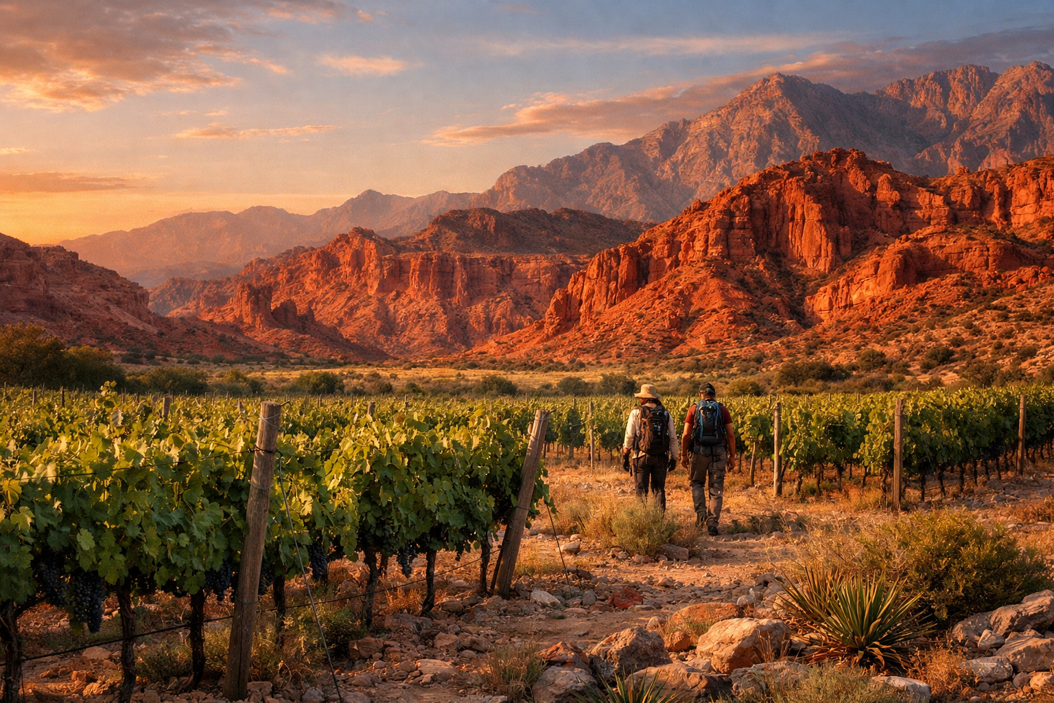 Cafayate Valley and vineyards with a traveler planning a route via eSIM