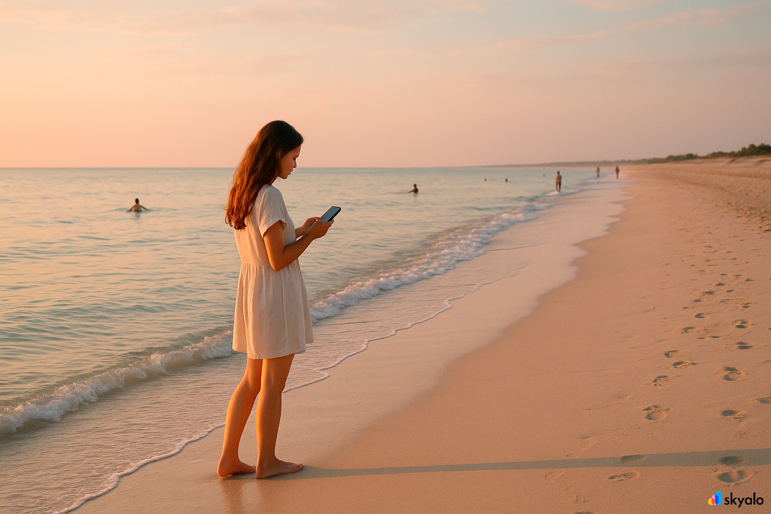A girl walks at the edge of the water on Saadiyat Island