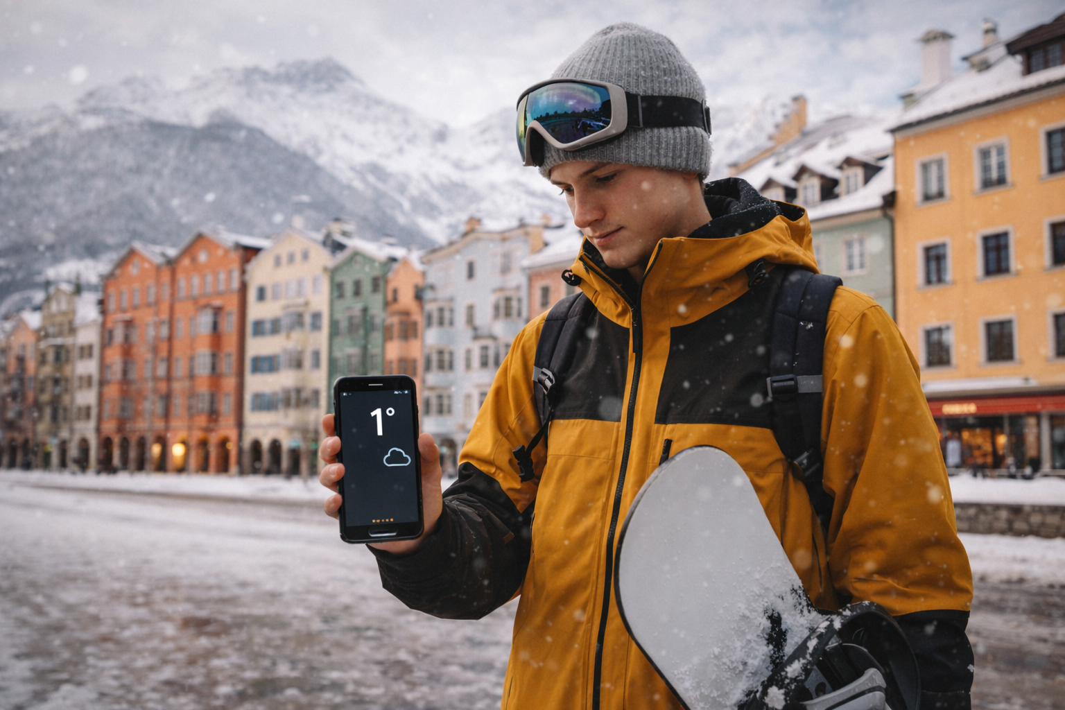 Checking the temperature in Innsbruck on a smartphone with an eSIM for traveling in Austria