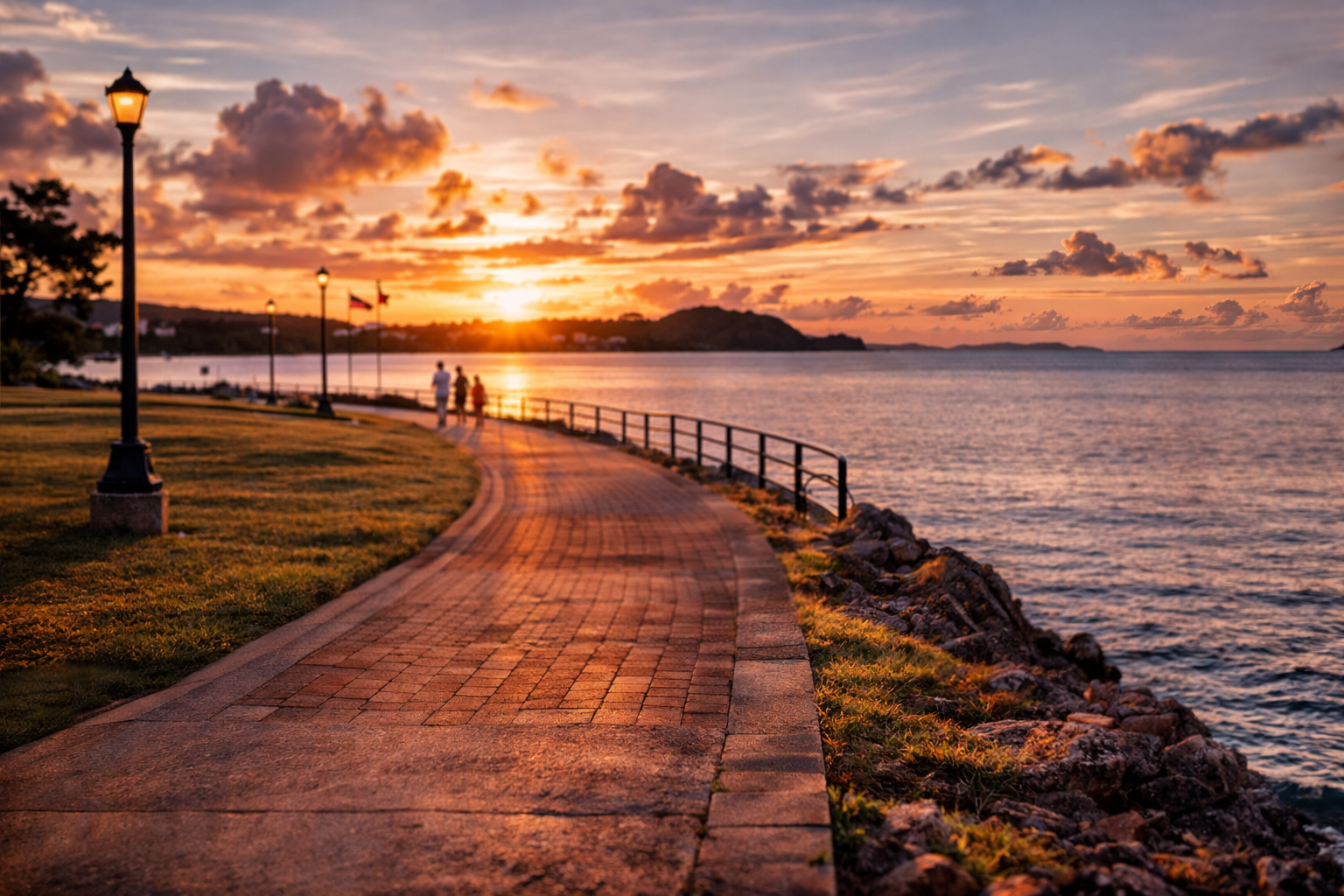 Paseo de Susana Park with a waterfront promenade and people in the background