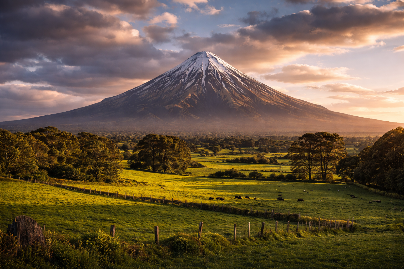 Taranaki vulkāns ar ideālu formu