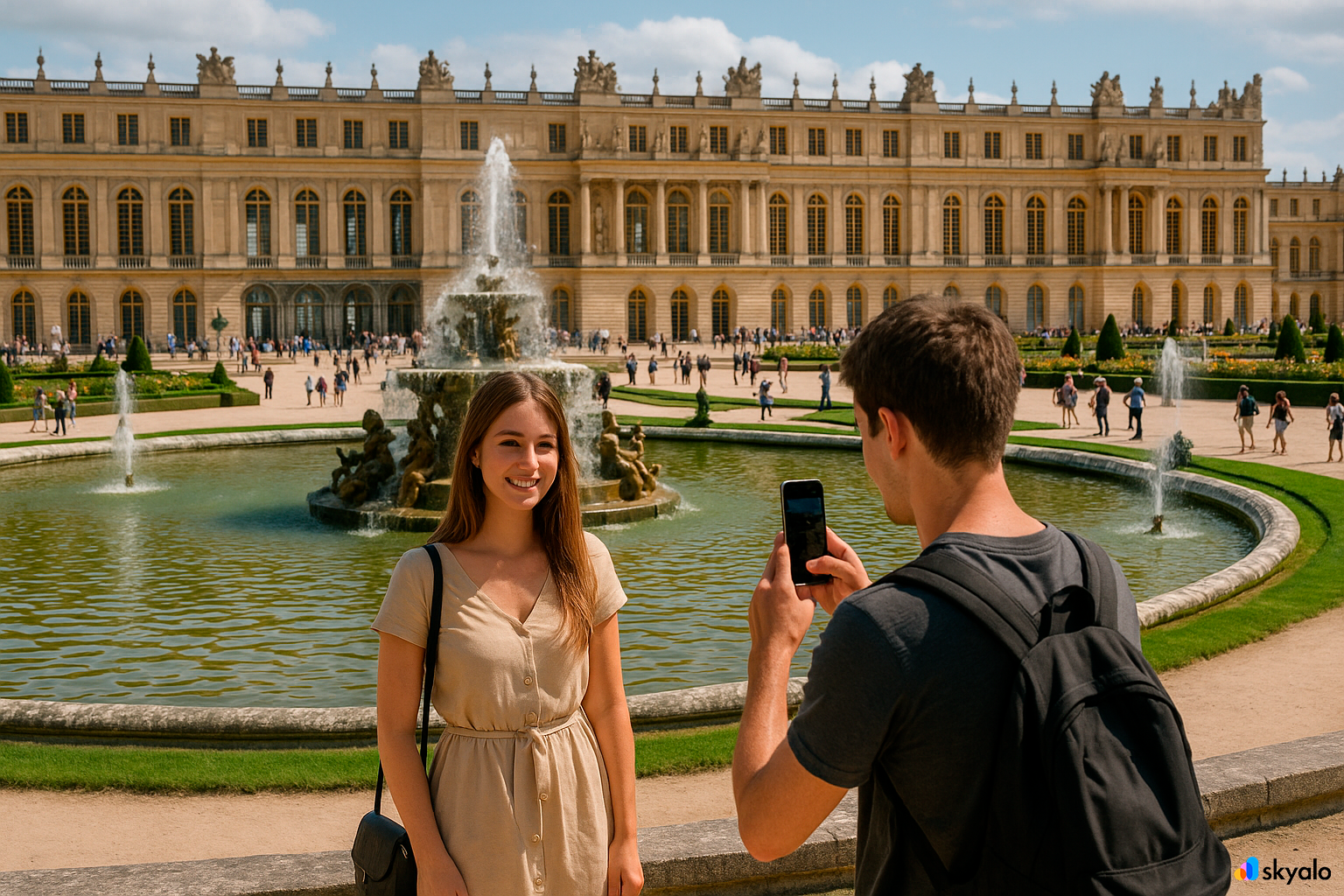 Versailles Palace and photo session near the fountain, instantly share pictures with eSIM