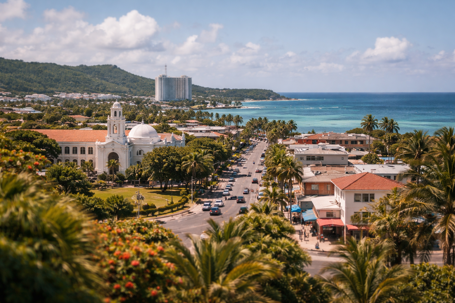 The capital Hagåtña with streets and people in the background
