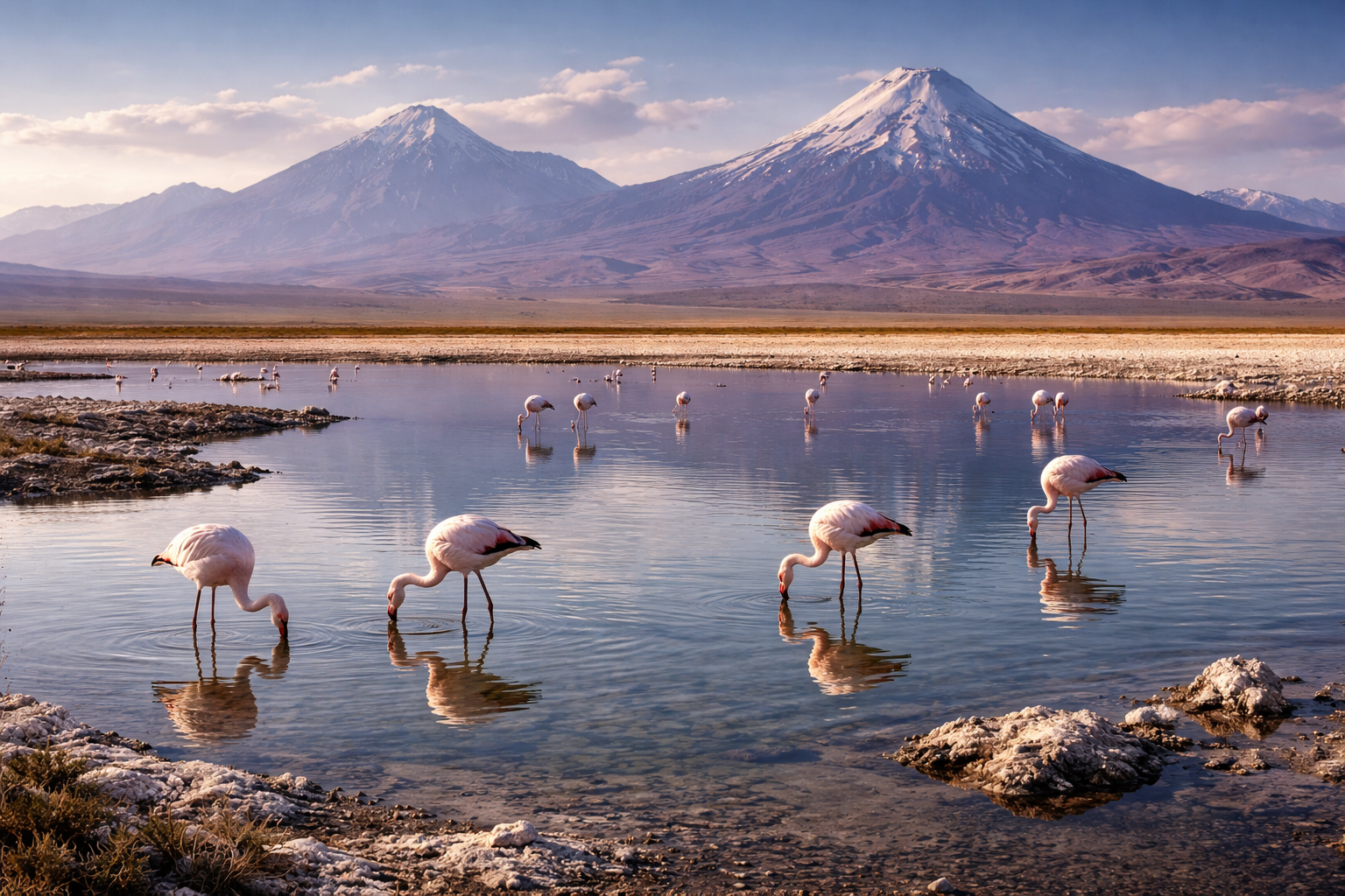 Fenicotteri sui laghi salati del Salar de Atacama