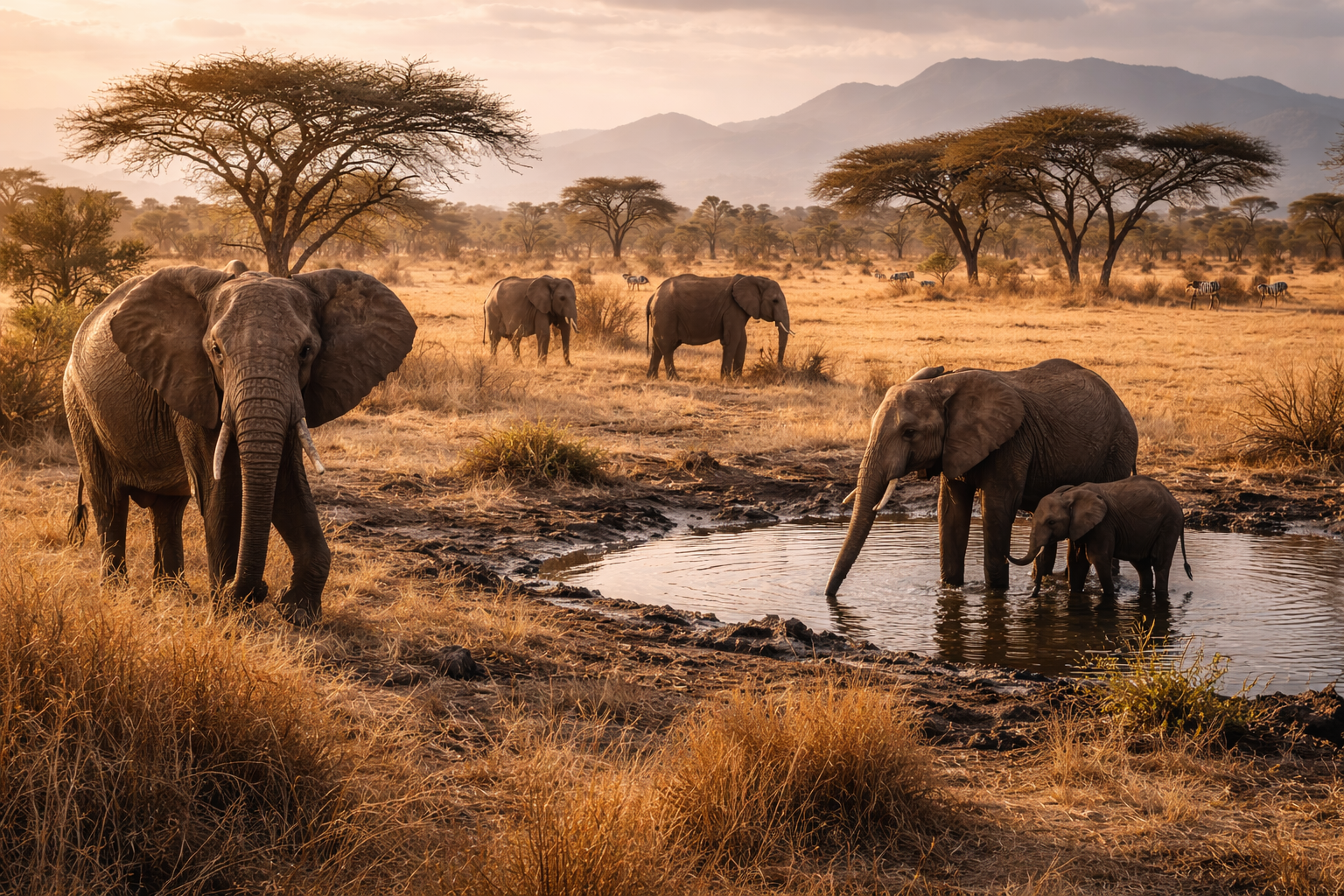 The savanna of Waza Park with wild animals in Cameroon