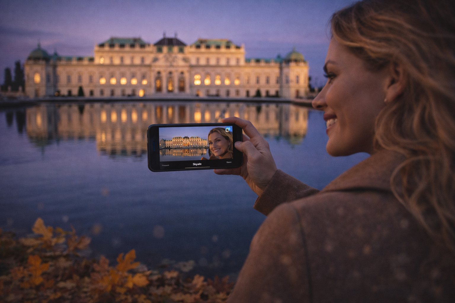 A selfie at Belvedere Palace while using an eSIM for traveling in Austria