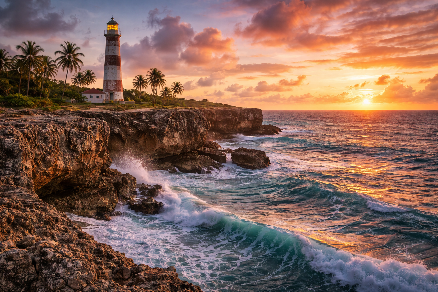 Faro di Harrison Point sulla costa rocciosa di Barbados
