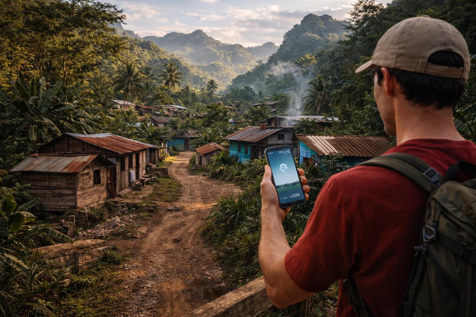 לנקין בגואטמלה עם אווירה כפרית, טבע טרופי ודרכים בין גבעות ירוקות - לוקיישן מרוחק שבו eSIM שימושית במיוחד למסלול ולקליטה
