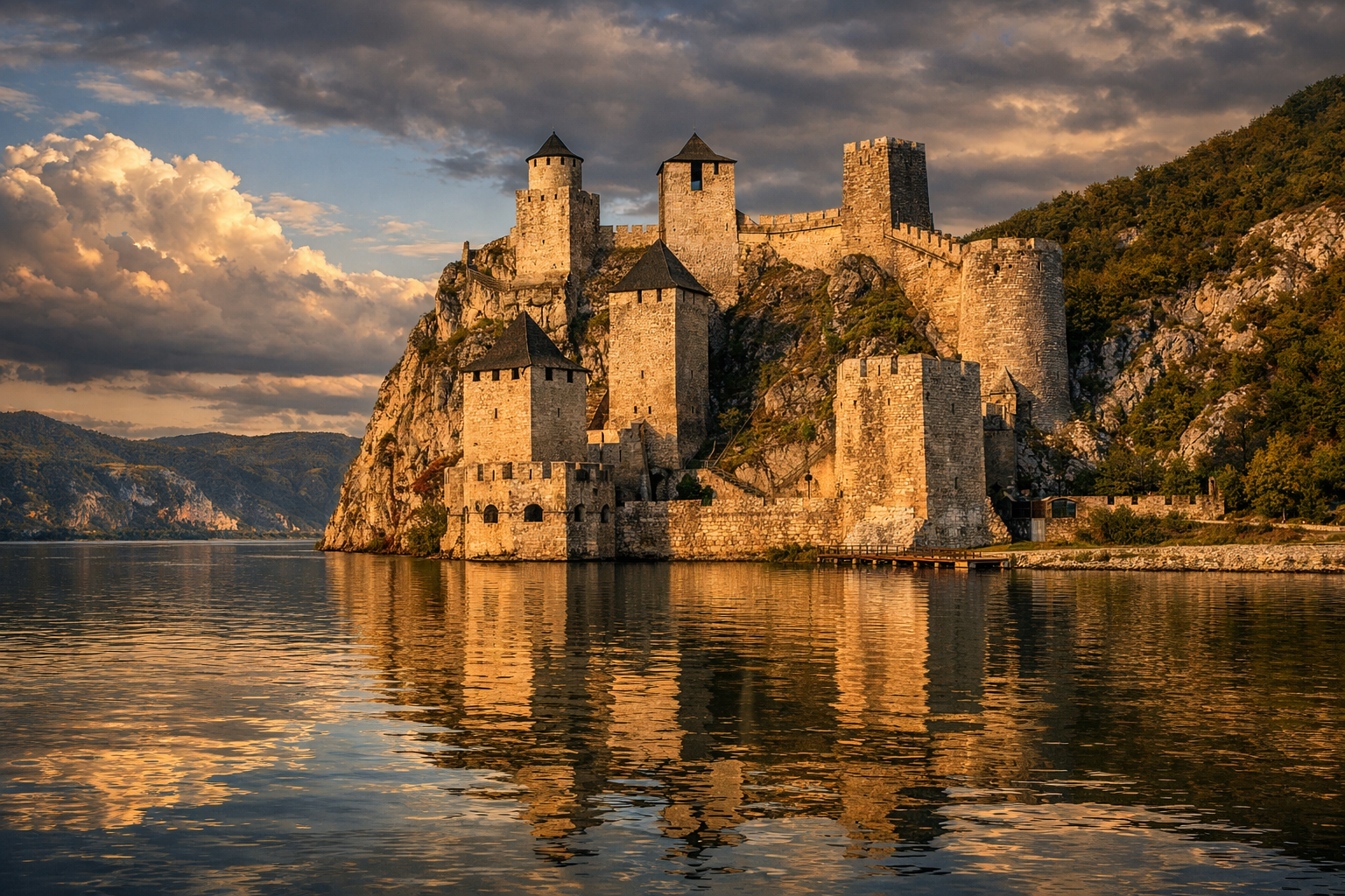 The medieval Golubac Fortress on the Danube riverbank near Đerdap National Park.
