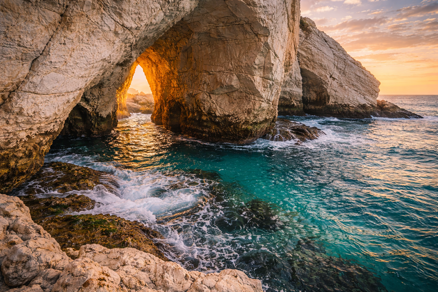 Rosh HaNikra sea grottoes and white cliffs on the Mediterranean coast