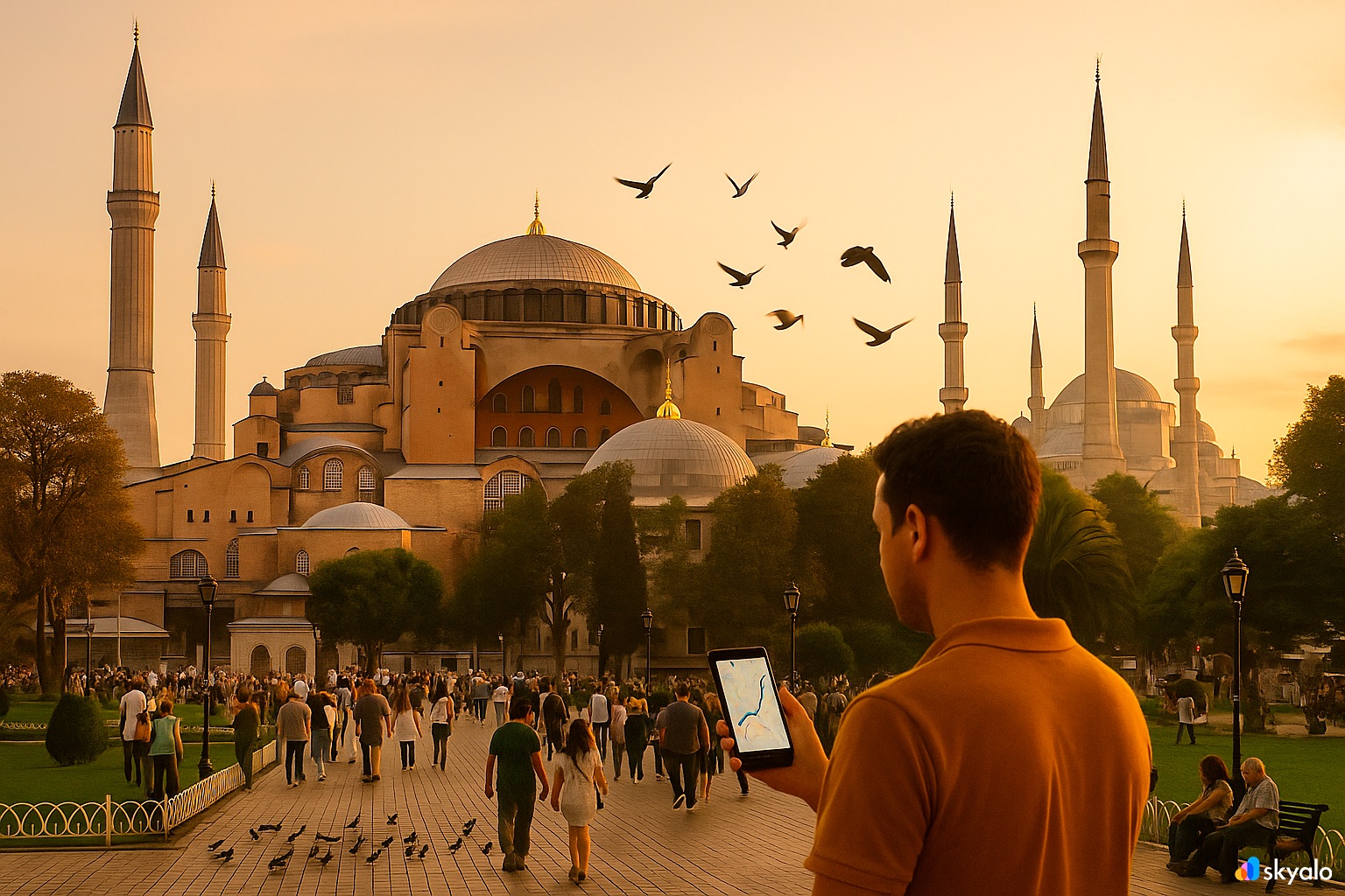 Share your impressions of Hagia Sophia and the Blue Mosque in the heart of Istanbul with Skyalo eSIM