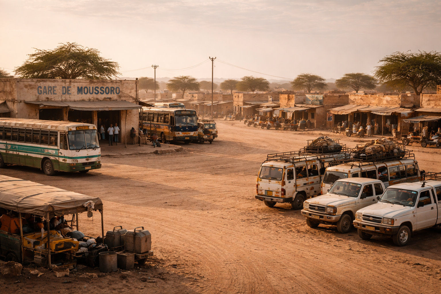 העיר מוסורו עם נוף יבש ואווירת תחבורה