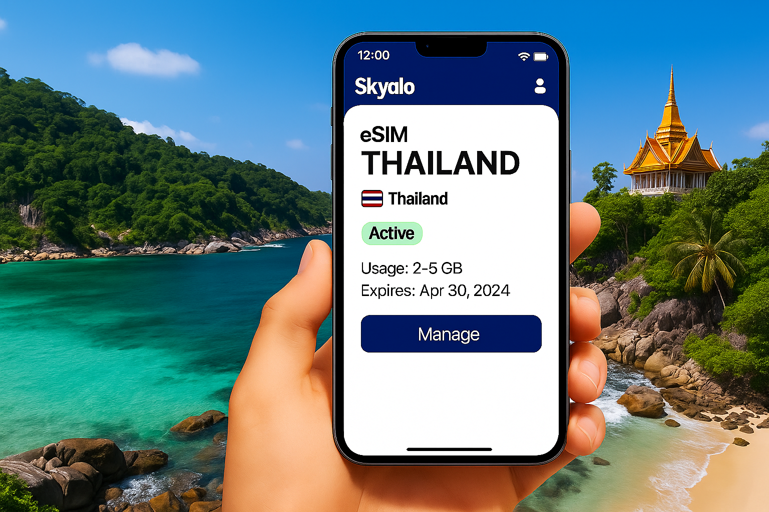 Stay connected in Thailand in minutes with Skyalo — no roaming, no store visits