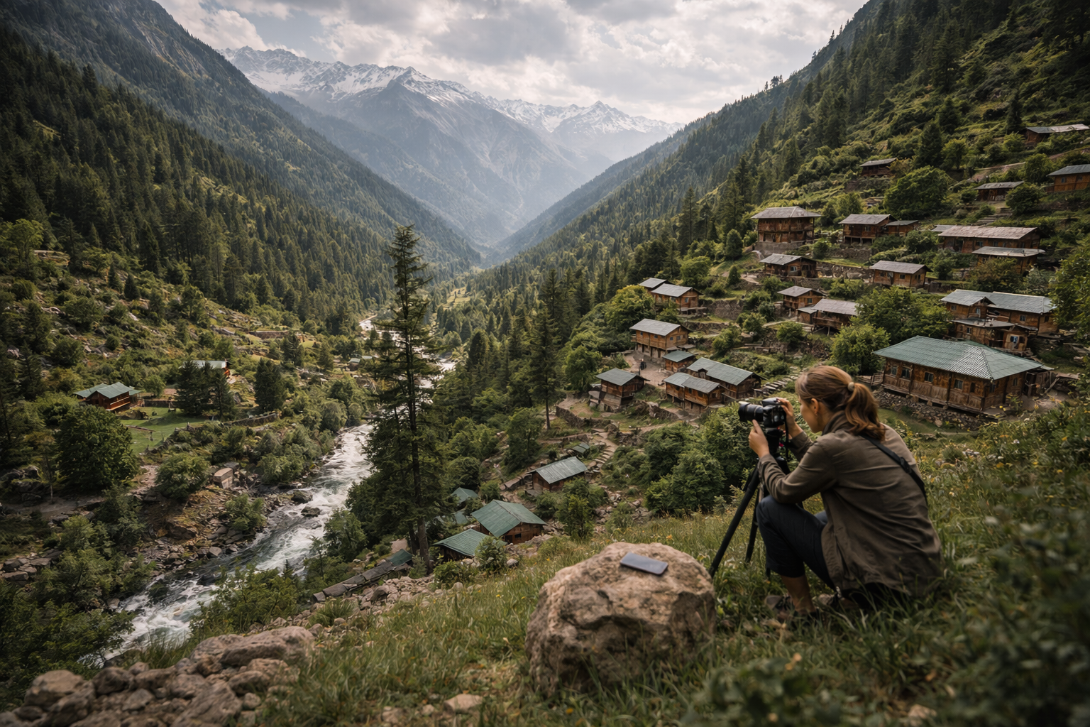 Nuristan mountains and a traveler with a camera