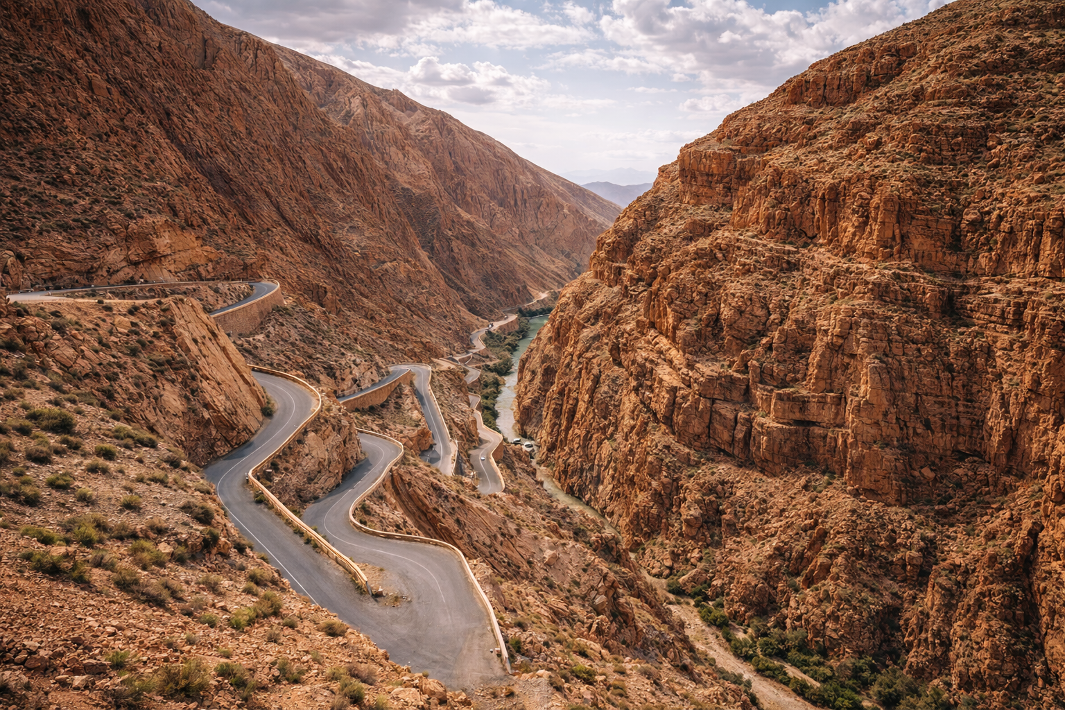 A winding mountain switchback road in the Dades Valley.