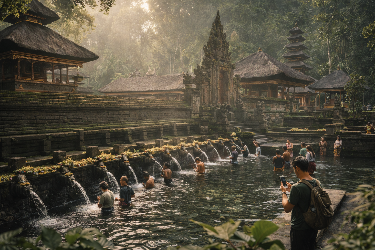 Tirta Empul holy springs with bathing pools and temple architecture