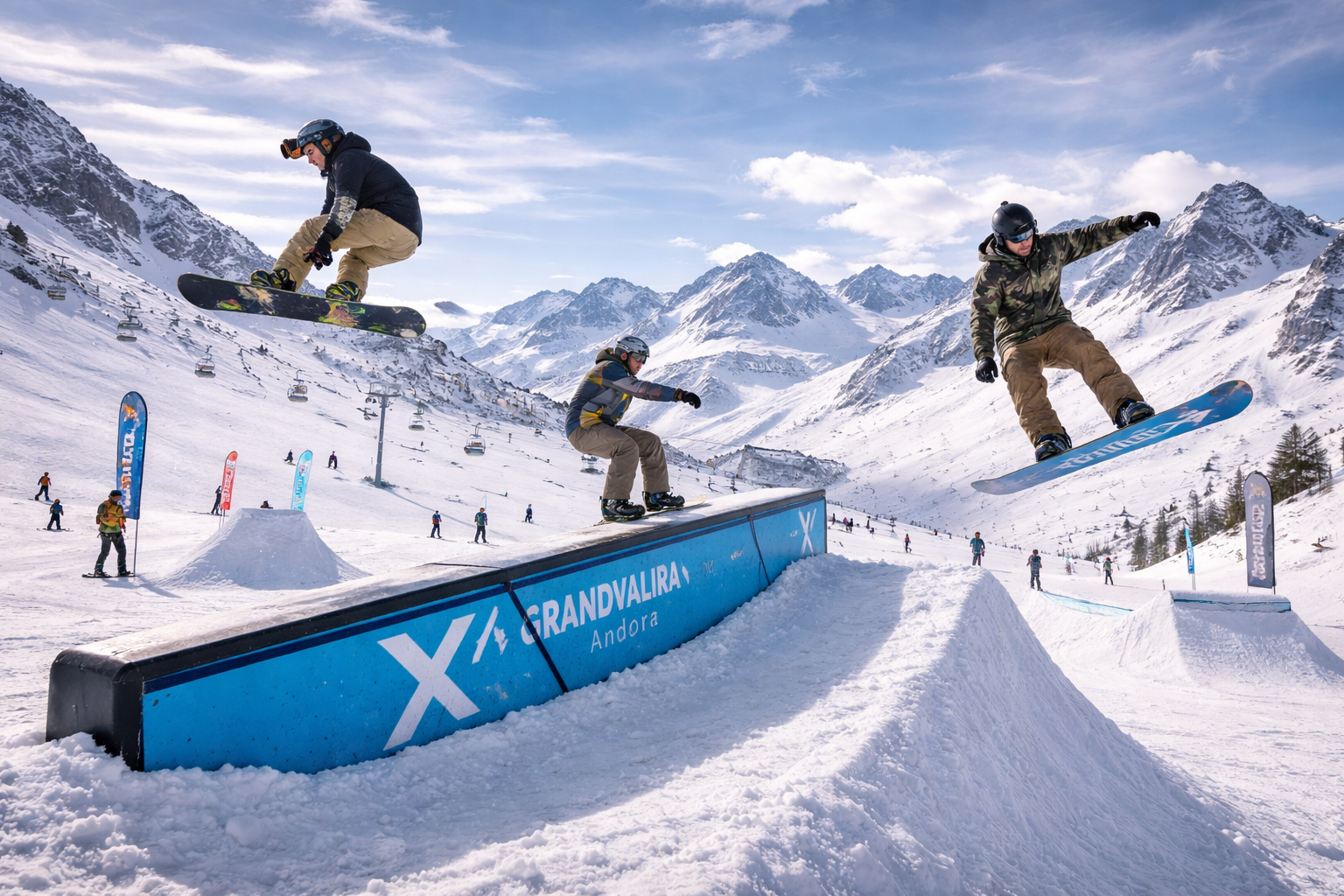 Snowpark Grandvalira Andorra snowboarders