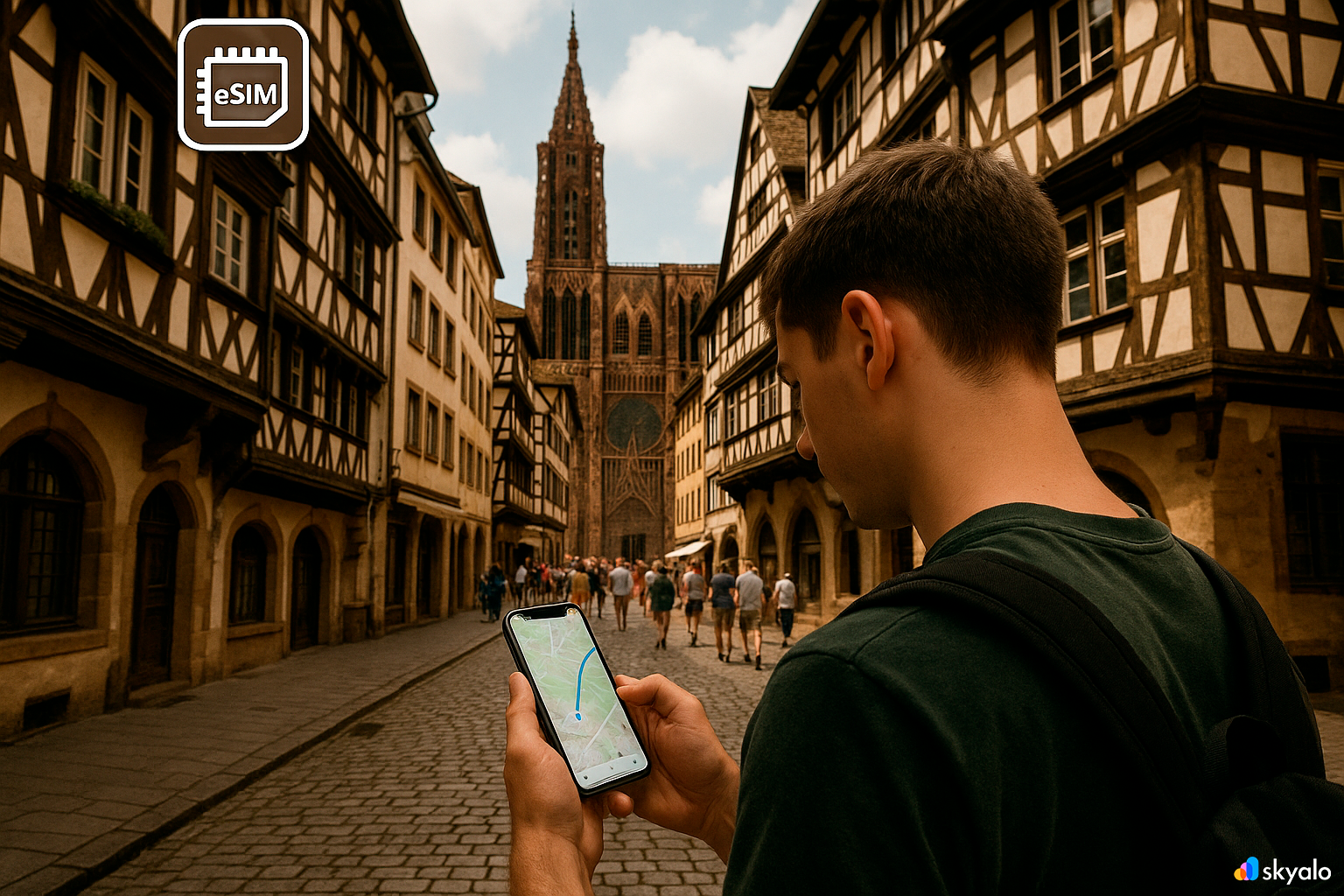 Strasbourg Cathedral and half-timbered houses in Petite France, route planning made easy with eSIM