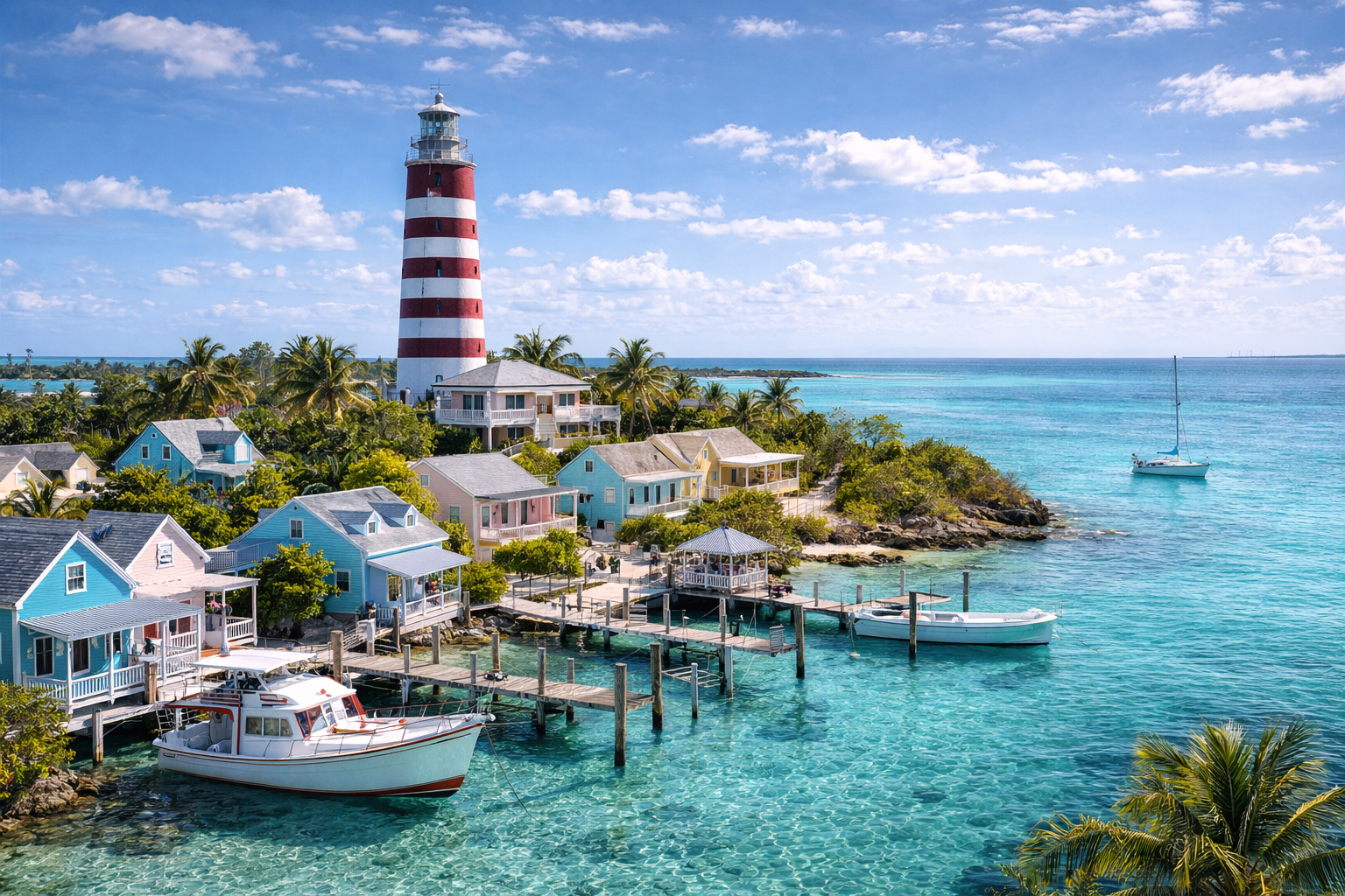 Il faro di Hope Town sulle isole Abaco alle Bahamas.