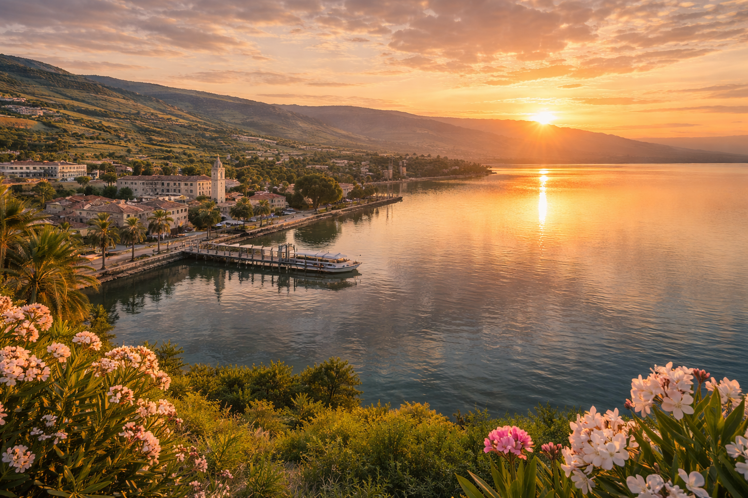 The Sea of Galilee and the green hills around the lake