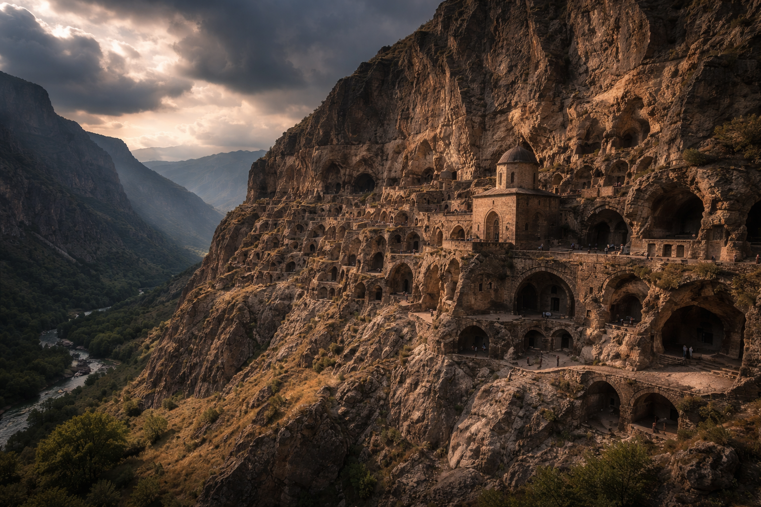 Ciudad excavada de Vardzia en la roca - lugar histórico de Georgia con eSIM