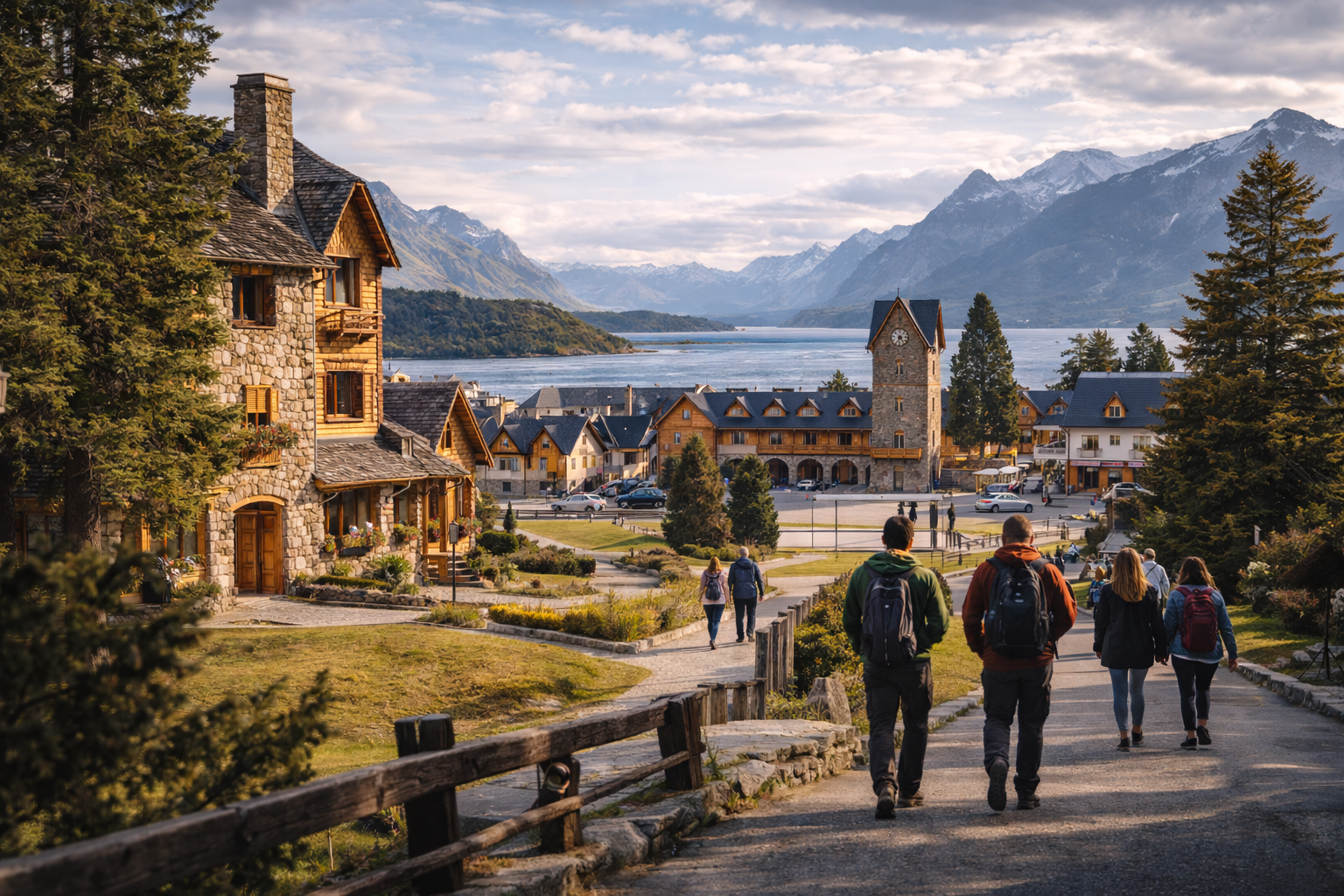 Bariloche and Lake Nahuel Huapi with tourists using mobile internet via eSIM