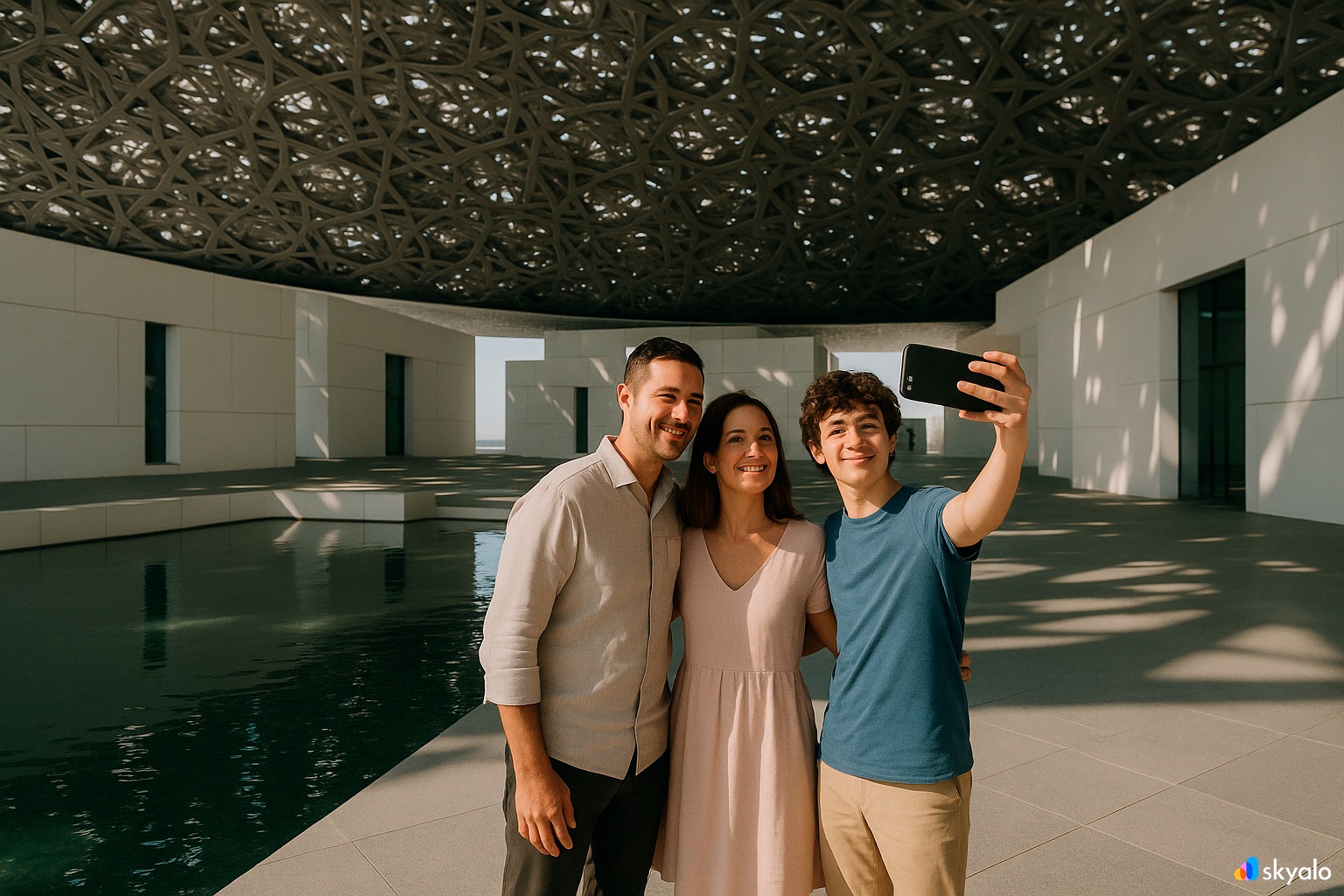 A traveler is filming the sunset at the Presidential Palace in Abu Dhabi