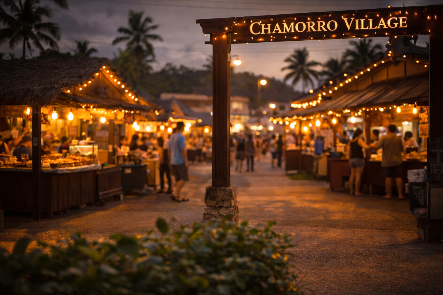 Chamorro Village with a market and people in the background