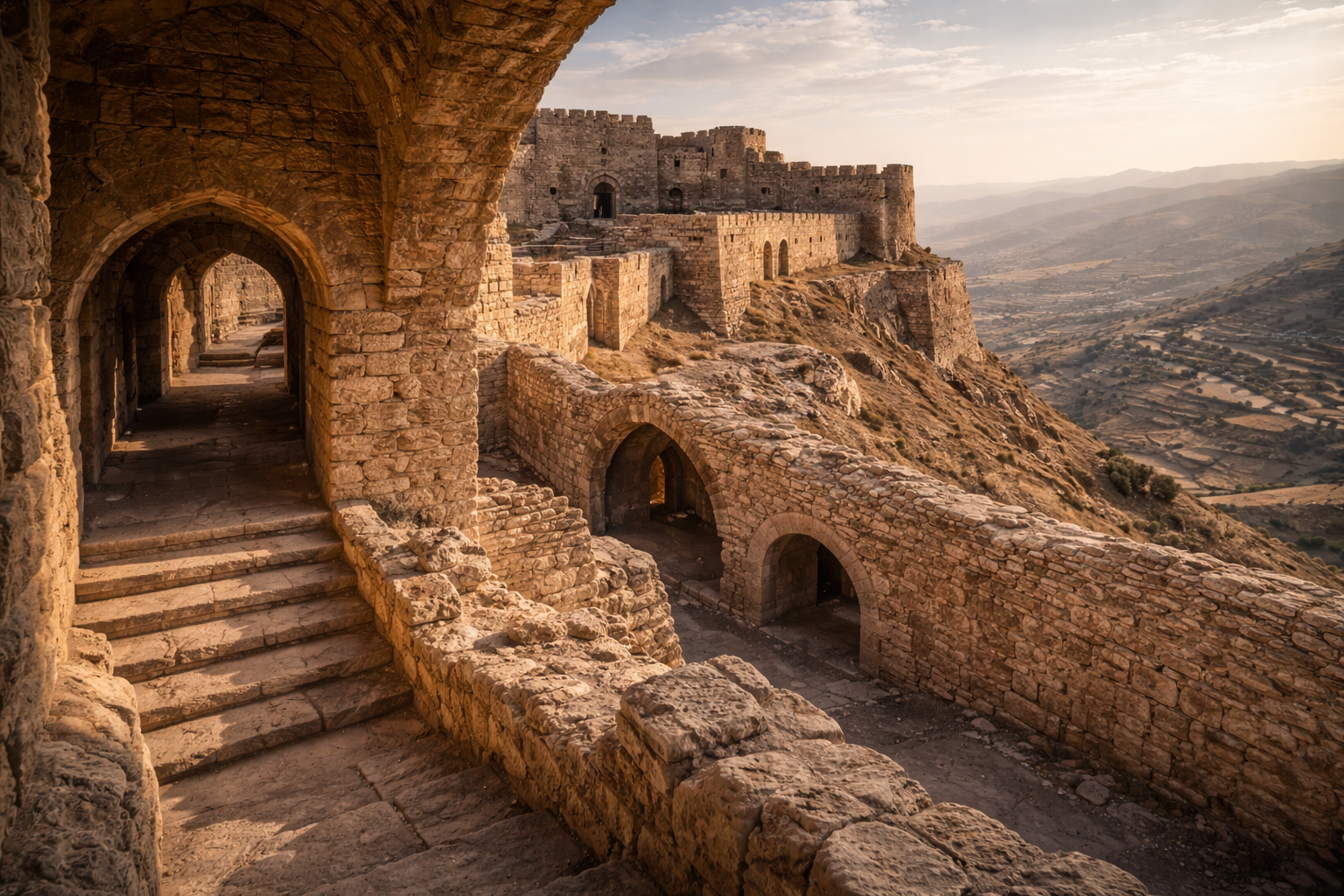 טירת כרכ בירדן - מצודת ימי הביניים מסיבית עם חומות אבן ומסדרונות תת-קרקעיים