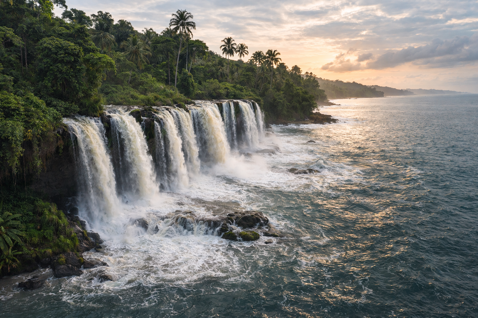 Lobé Waterfalls in Cameroon, flowing directly into the ocean