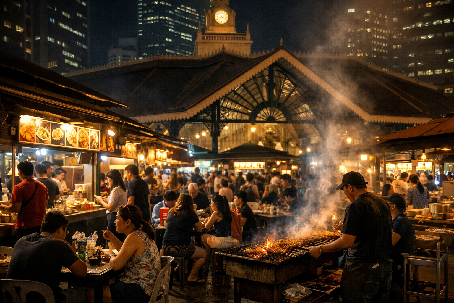 Lau Pa Sat night market with street food.