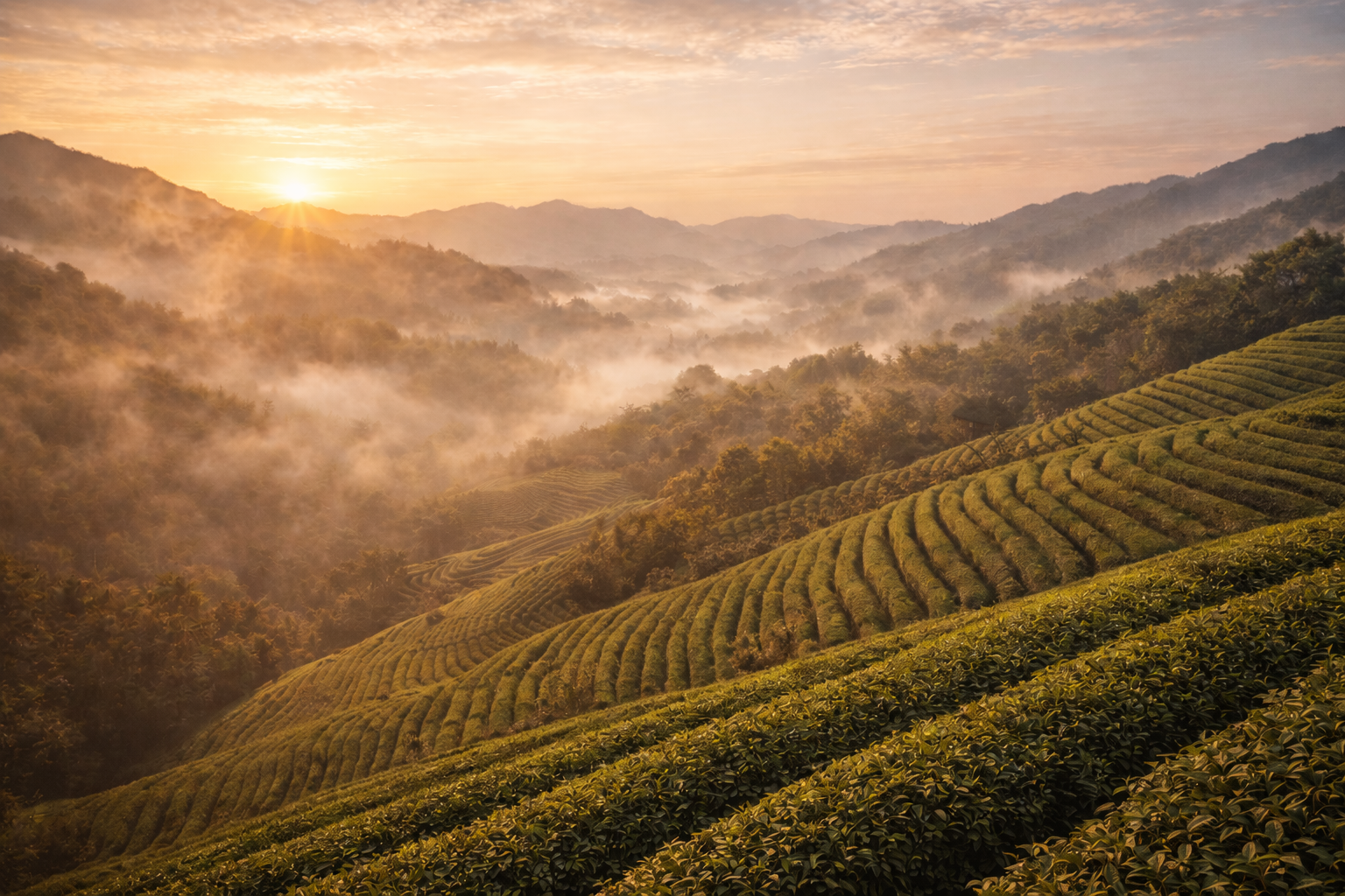 Longjing tea plantations in Hangzhou and a tourist with a smartphone