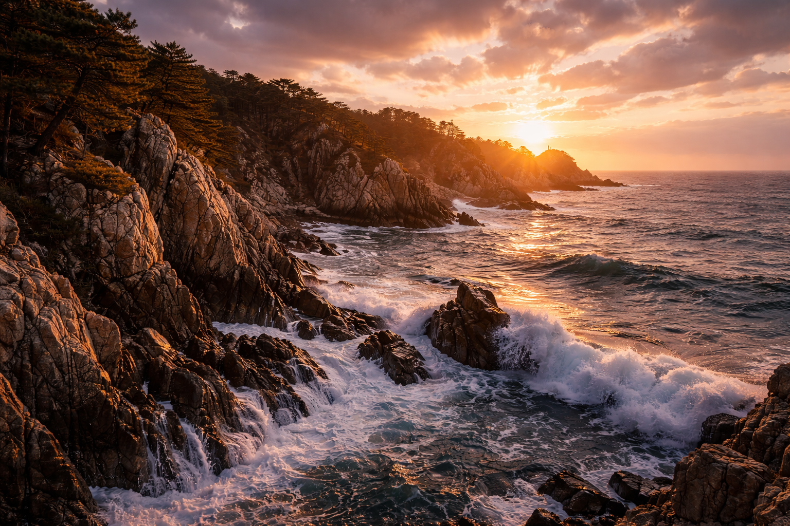  Wybrzeże Ulsan w porannym świetle