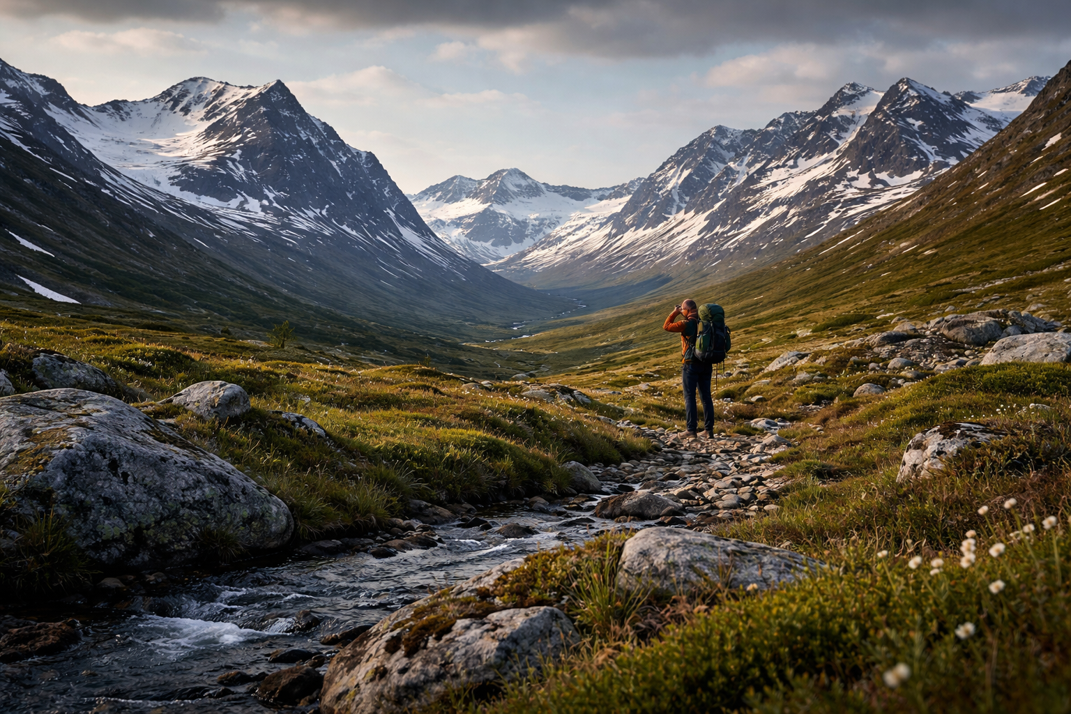 Hemavan mountain resort, with a skier in the background