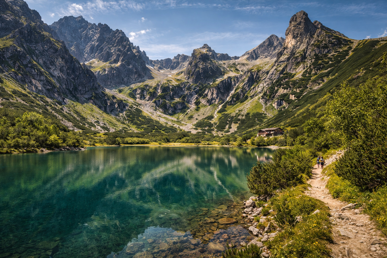 אגם זלנה פלסו בסלובקיה עם מים ירוקים והרי הטאטרה הגבוהים מסביב