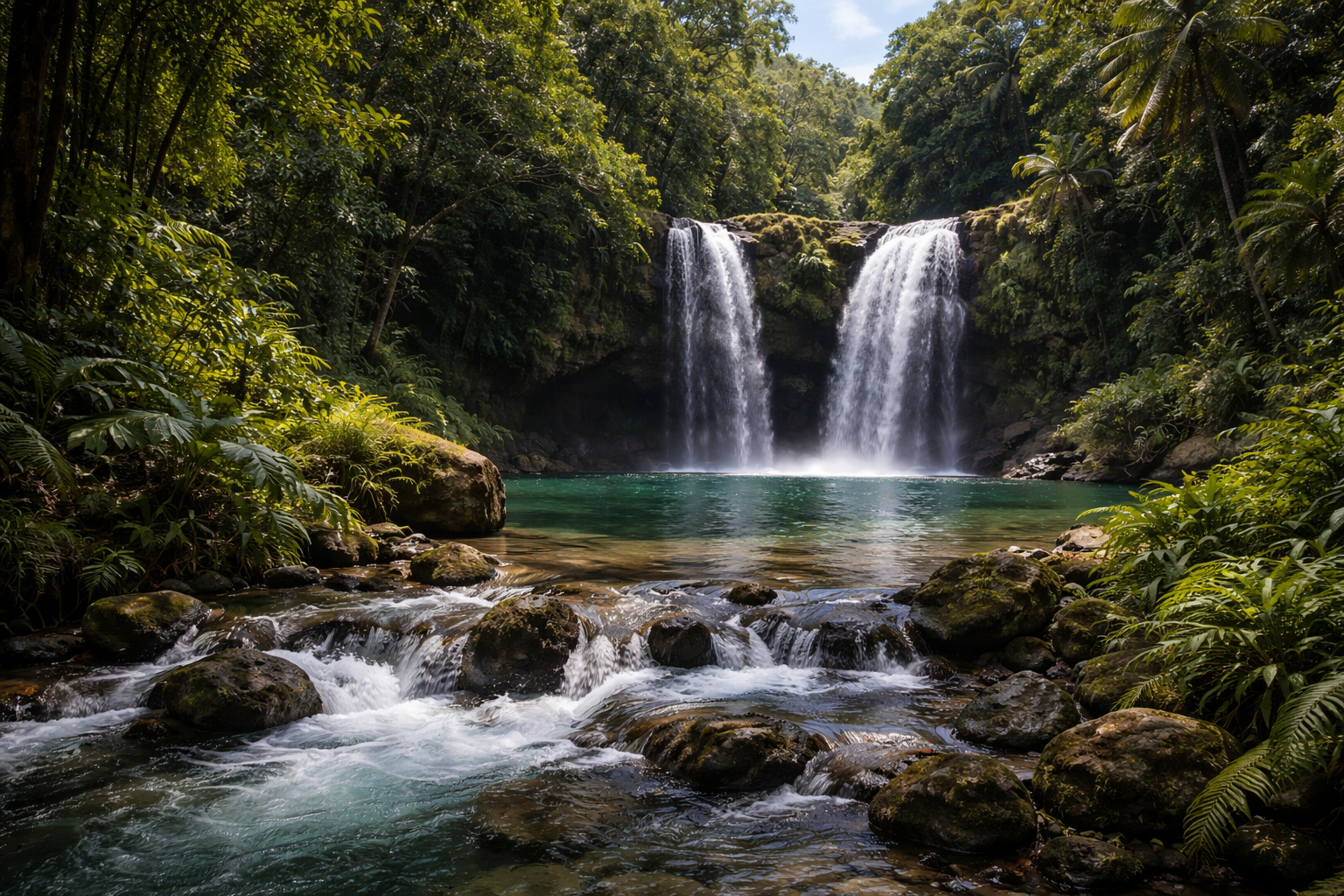 Talofofo Falls in the jungle with tropical nature