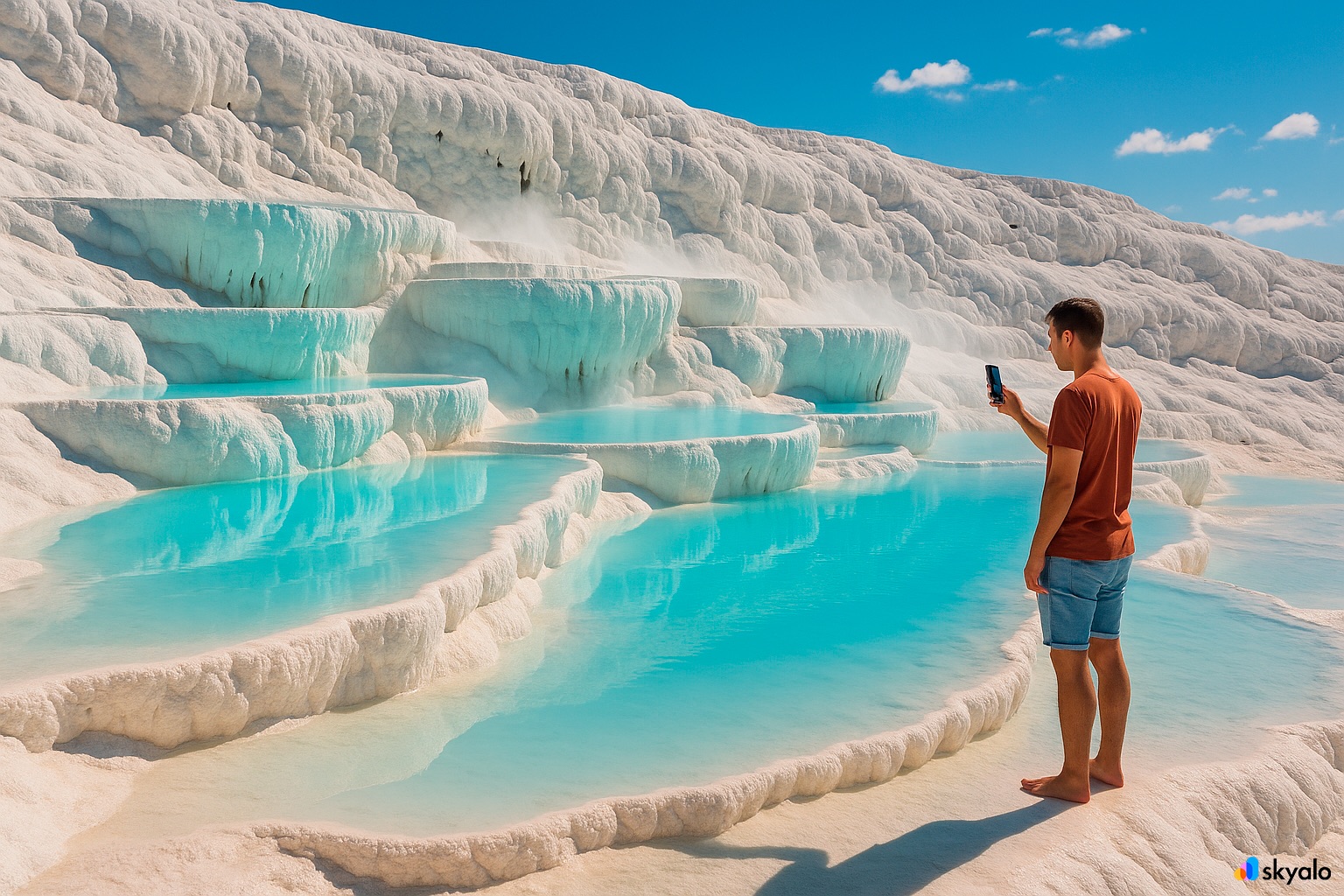 Pamukkale’s travertine cascades — stable internet with eSIM technology