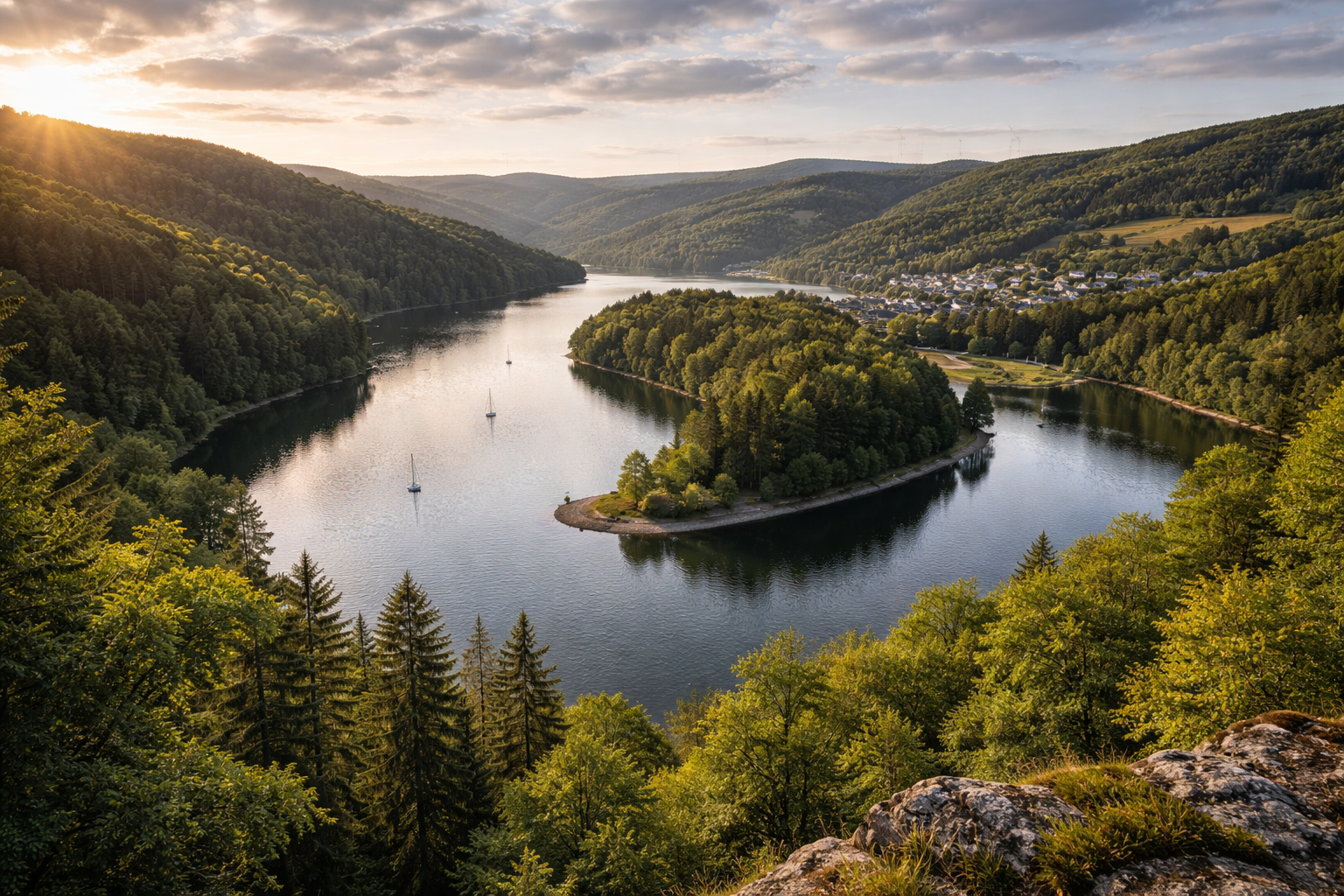 La ciudad de Esch-sur-Sûre en el valle del río