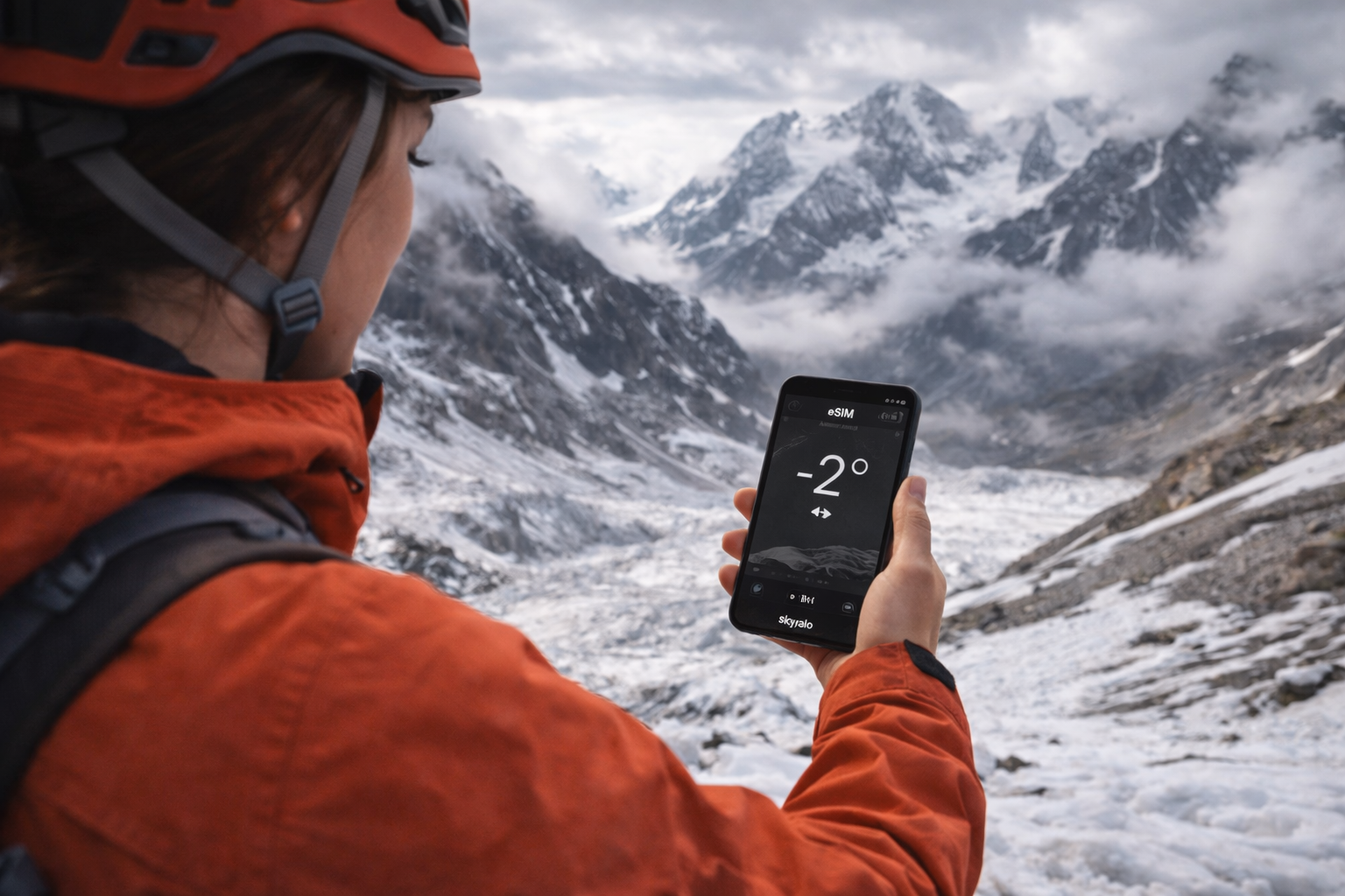 Checking the weather in Hohe Tauern via a smartphone with an eSIM for traveling in Austria