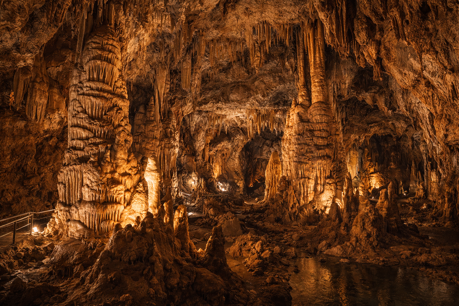 Resava Cave in Serbia with large stalactites and underground halls.