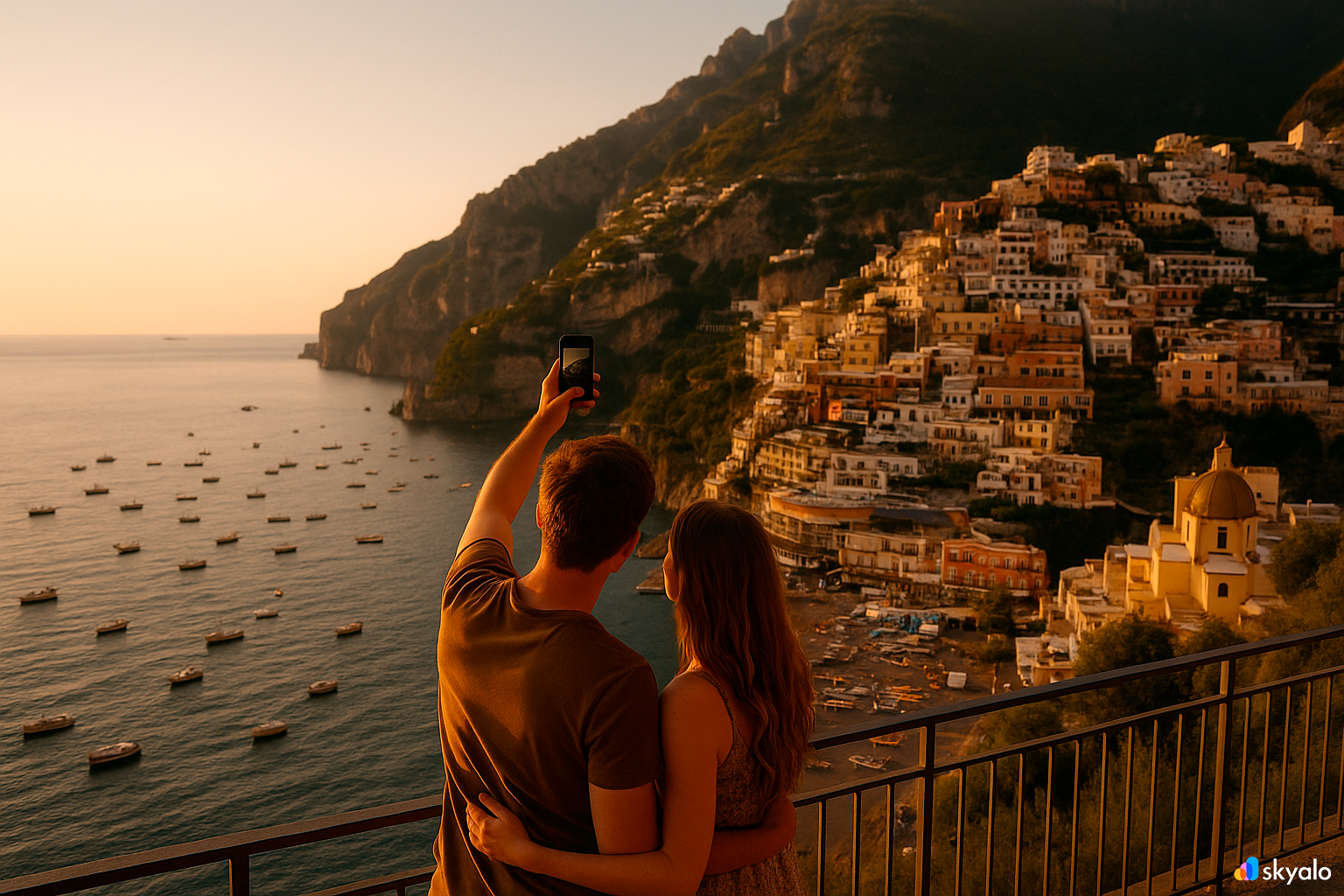 Пара выбирает пляж в Позитано