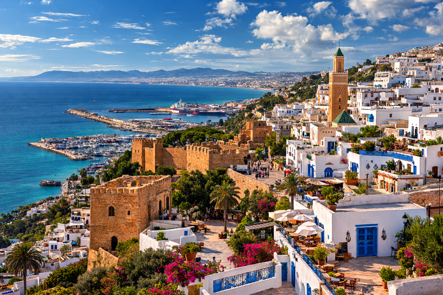 A panorama of Tangier on the Mediterranean coast.