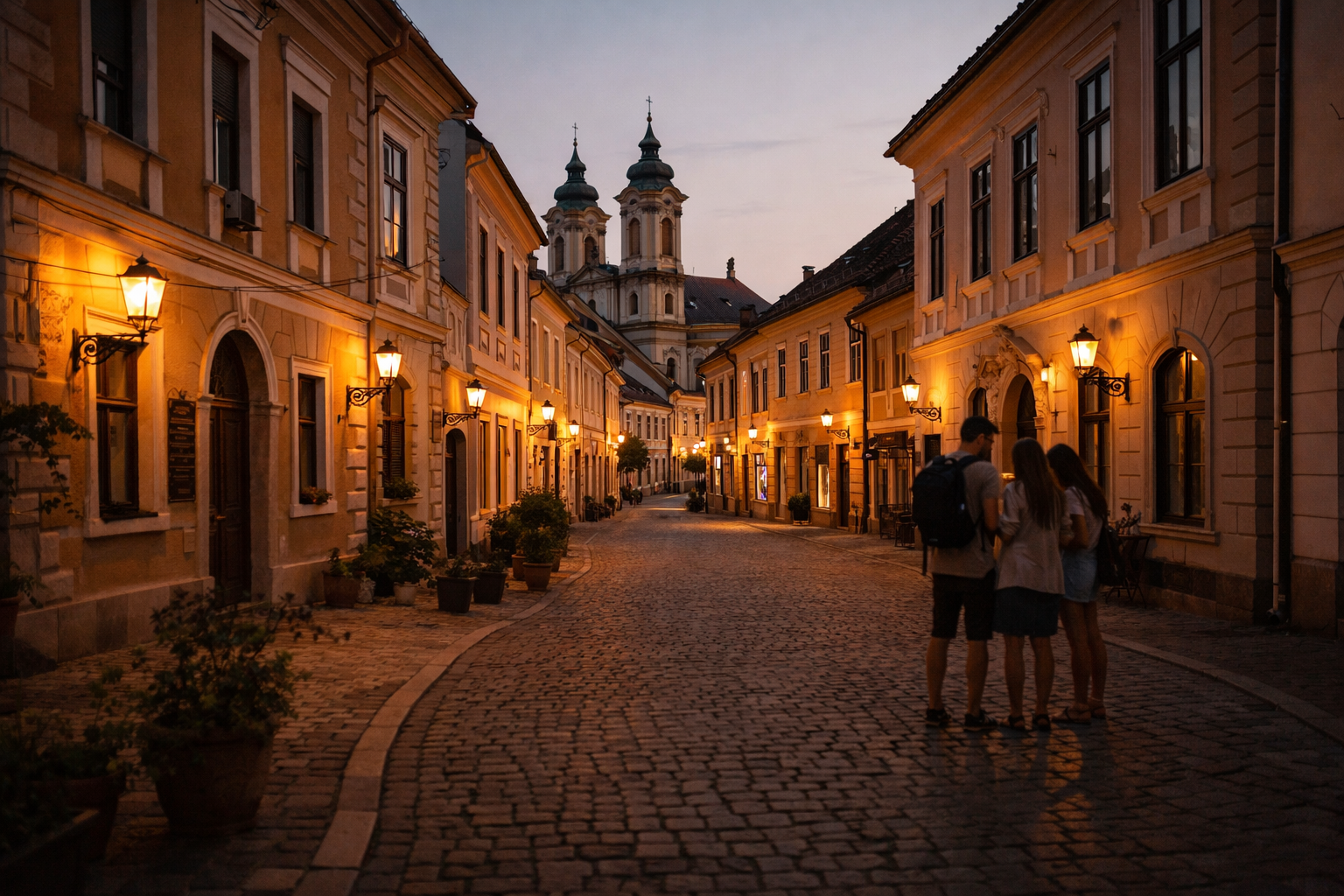 רחוב באגר בערב עם תיירים ברקע ואווירת העיר העתיקה