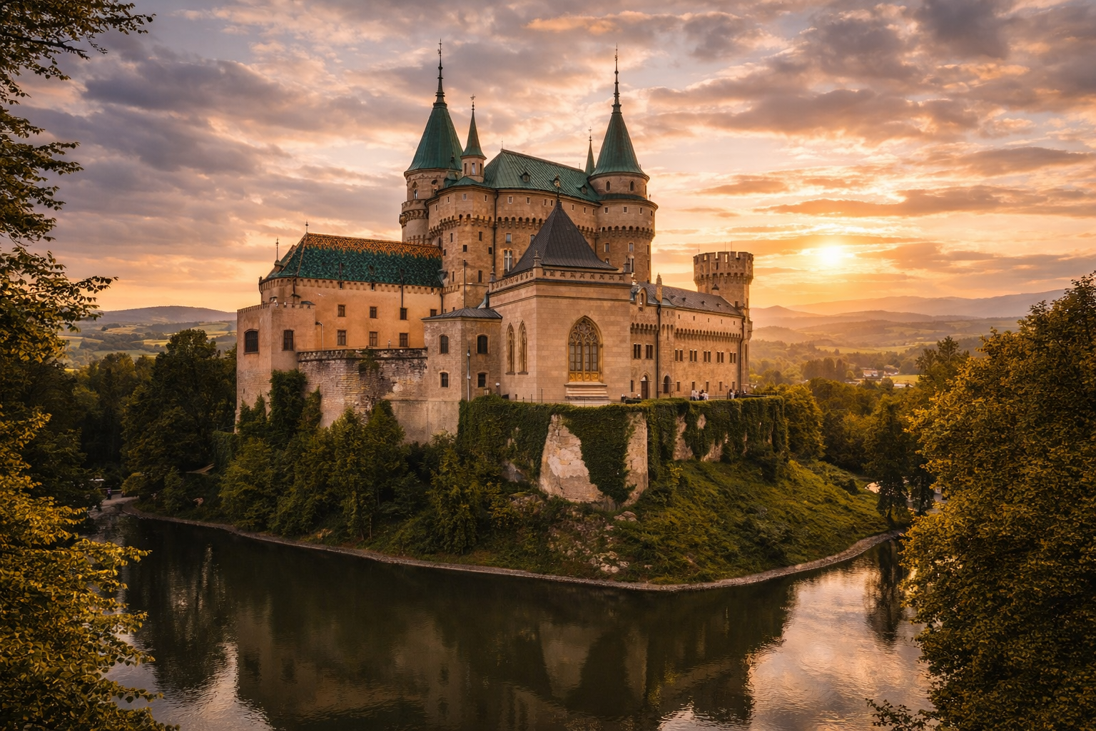 טירת בויניצה עם מגדלים ואדריכלות אגדית