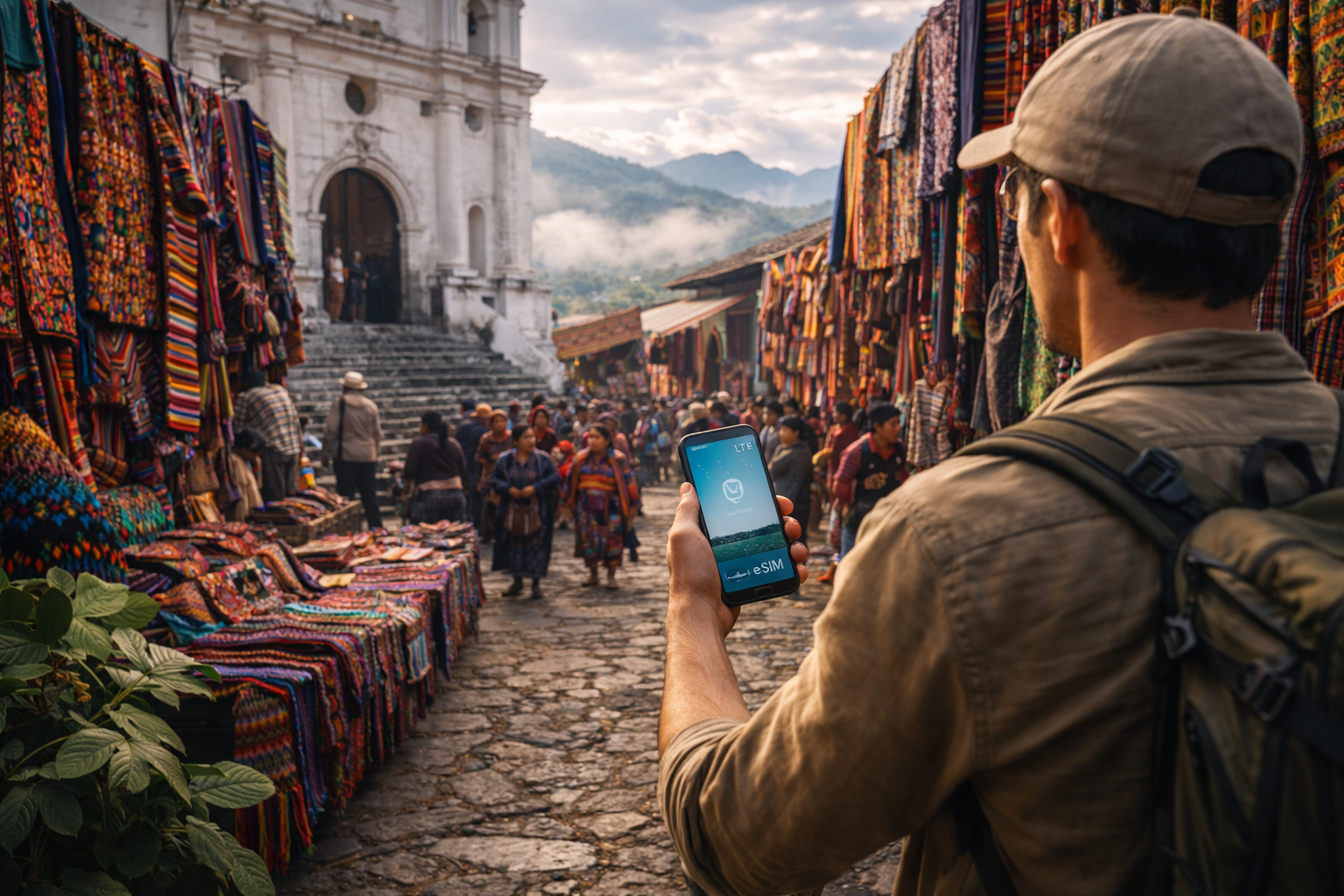 צ’יצ’יקסטננגו בגואטמלה עם שוק צבעוני, בדים מסורתיים ואווירה תרבותית - לוקיישן מלא אופי לטיול במדינה עם eSIM וניווט נוח