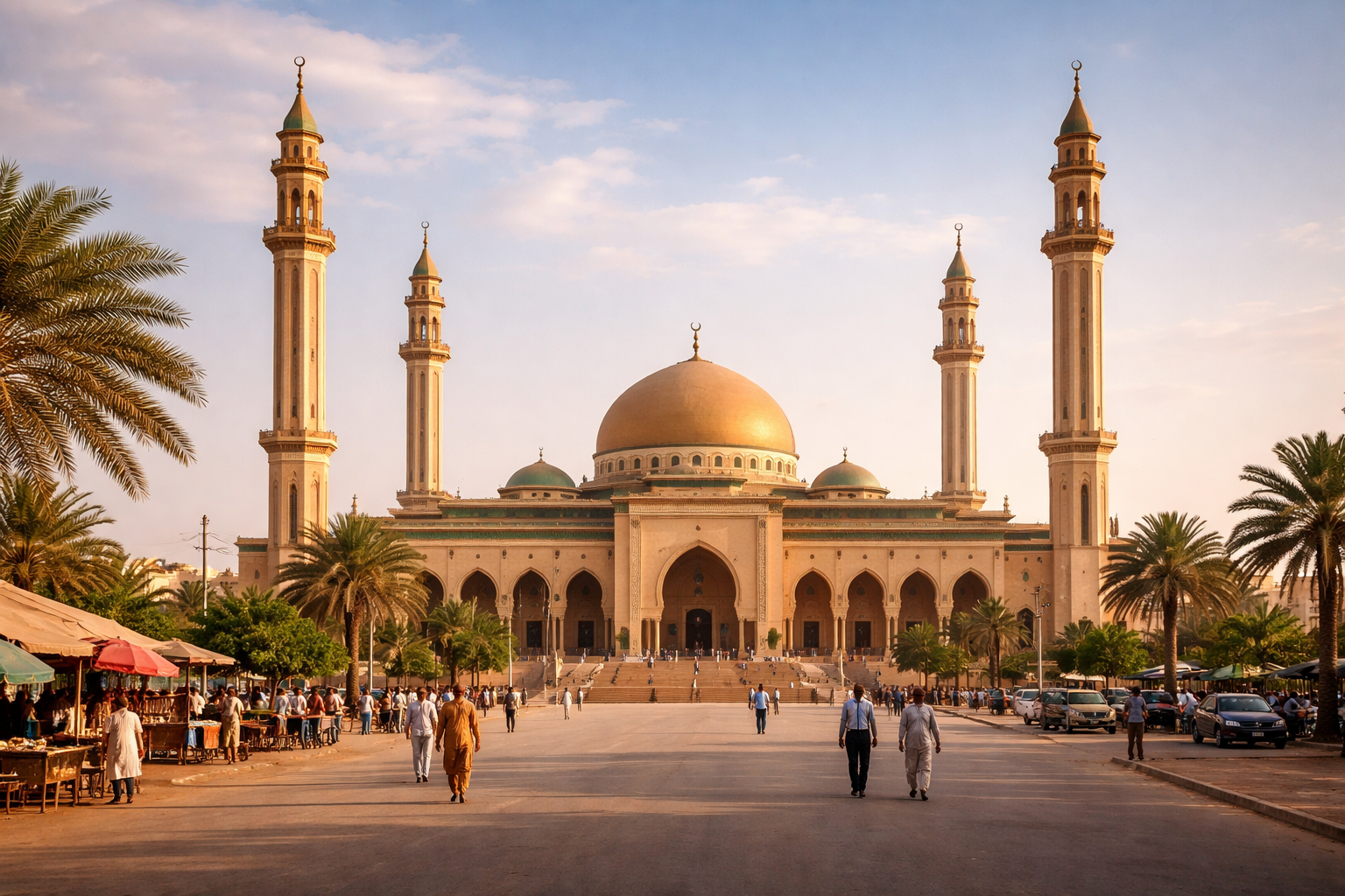 המסגד הגדול של נג'מנה עם חיי עיר ברקע