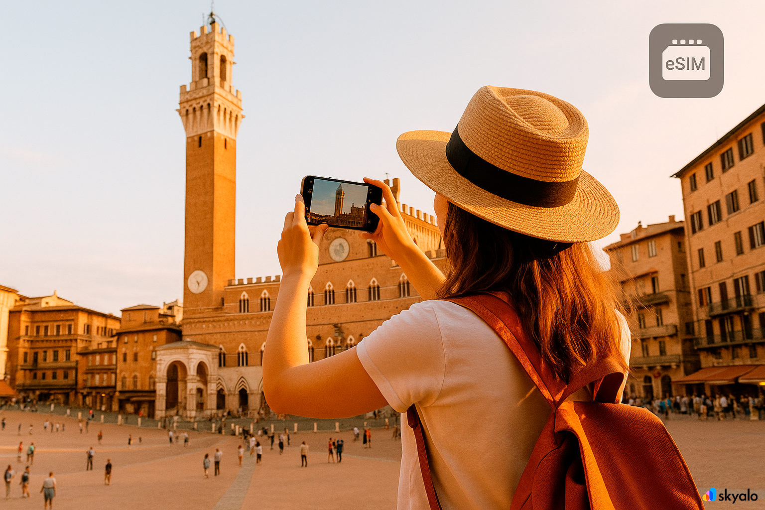 Siena’s square panorama — post goes live via eSIM