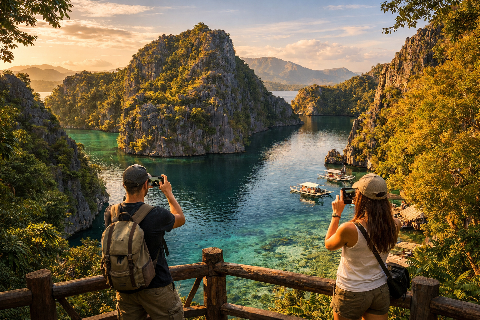 Kayangan Lake on Coron Island among limestone cliffs.